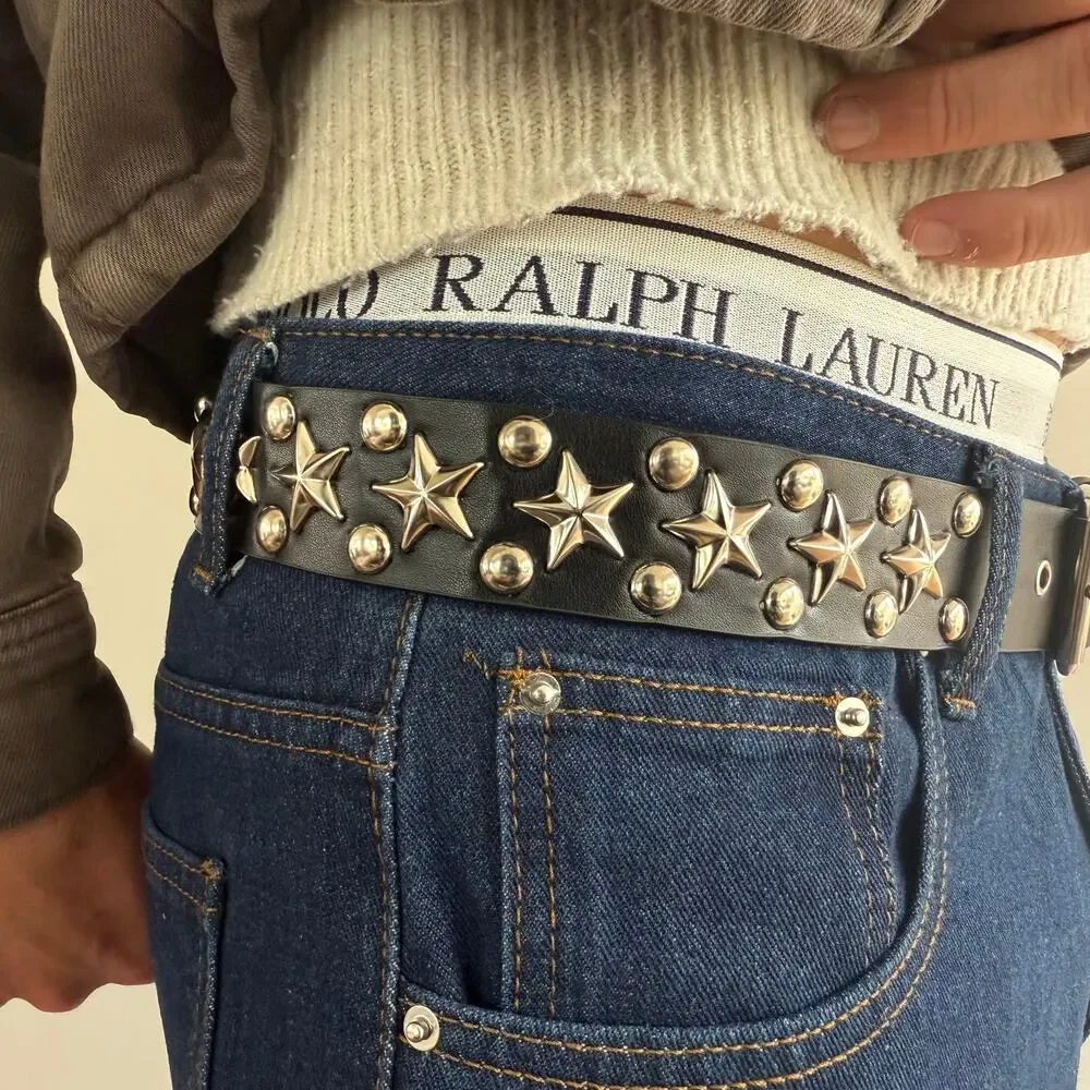 Y2K Black Silver Star Studded Belt Unisex Goth Emo Style 44